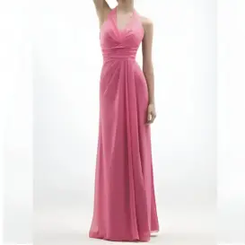 дълга рокля розова тюлена деколте стилна ефектна