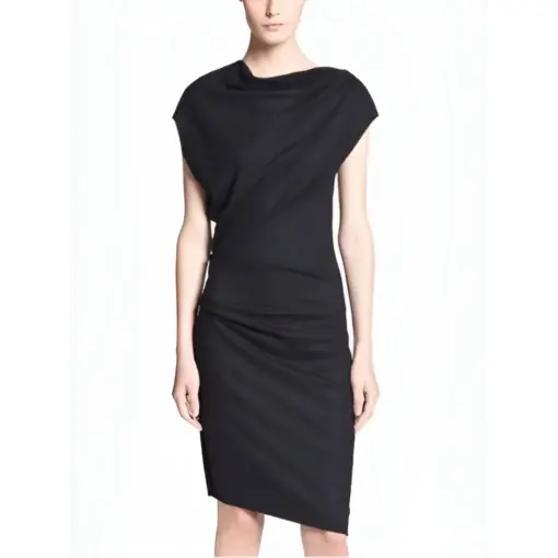 рокля микрофибър черна под коляно официална | evizabg.com