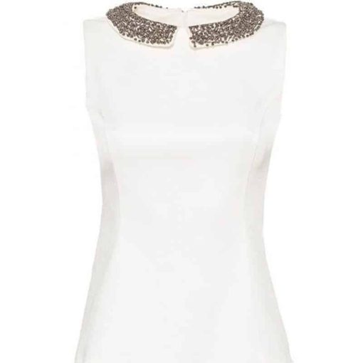 блуза декоративна яка бяла памучна без ръкави ефектна